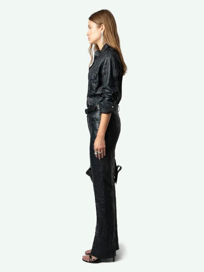 Women Zadig and Voltaire Tops and Shirts Taska Leather Shirt Encre