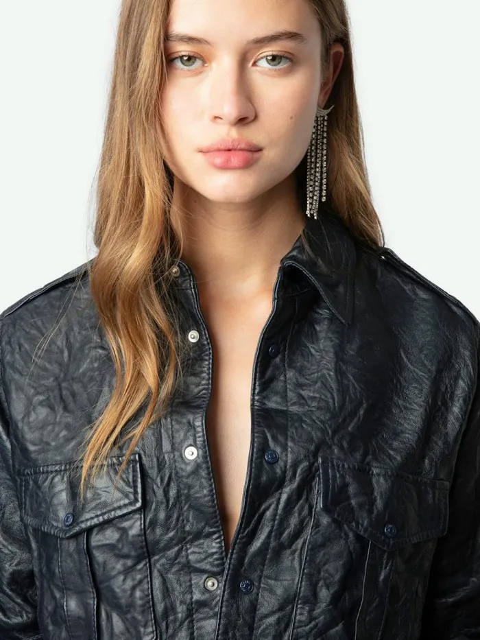 Women Zadig and Voltaire Tops and Shirts Taska Leather Shirt Encre
