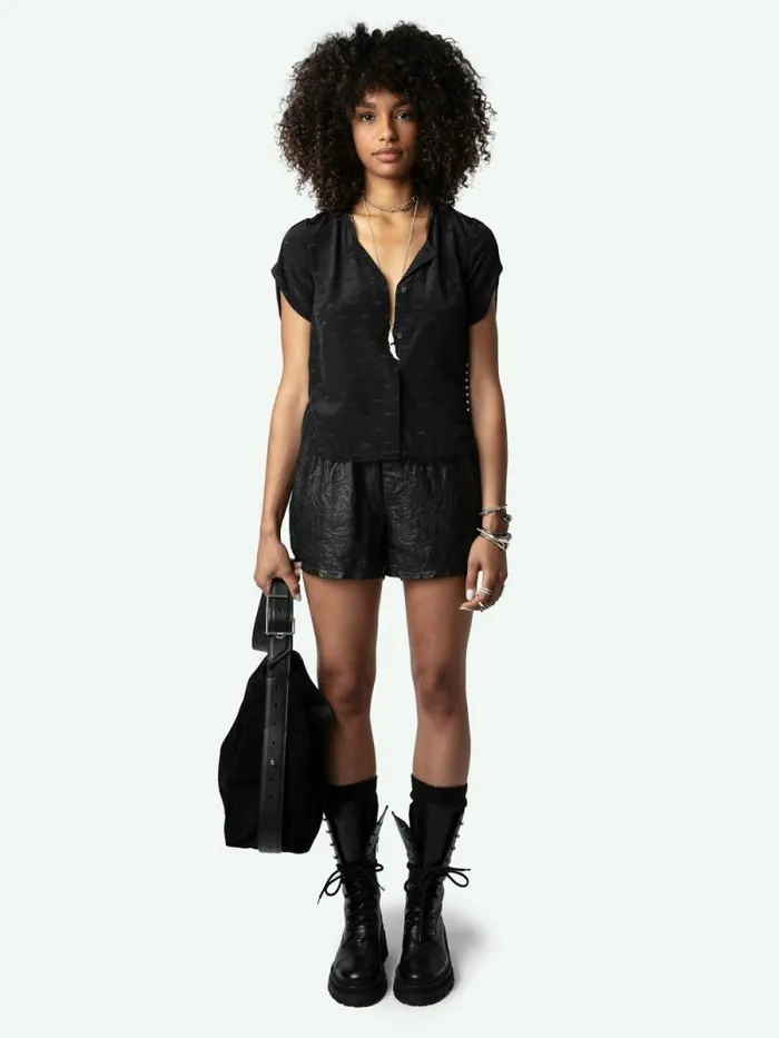 Women Zadig and Voltaire Tops and Shirts Tiffiny Wings Silk Jacquard Top Black