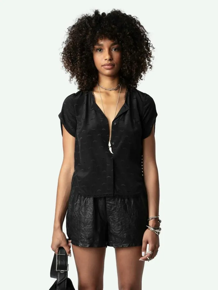 Women Zadig and Voltaire Tops and Shirts Tiffiny Wings Silk Jacquard Top Black Women Zadig and Voltaire Tops and Shirts Tiffiny Wings Silk Jacquard Top Black