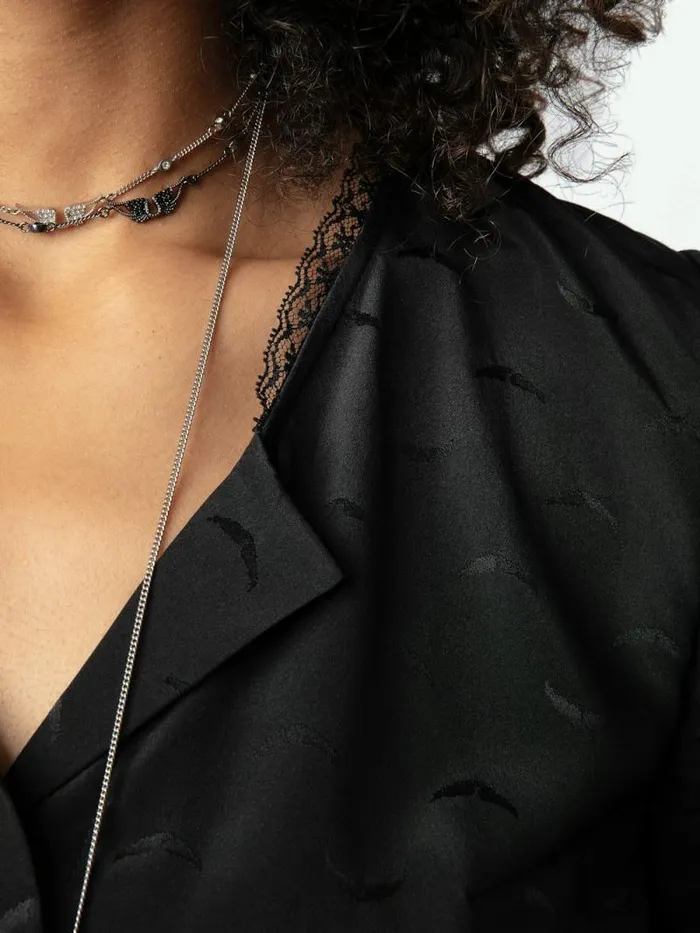 Women Zadig and Voltaire Tops and Shirts Tiffiny Wings Silk Jacquard Top Black Women Zadig and Voltaire Tops and Shirts Tiffiny Wings Silk Jacquard Top Black