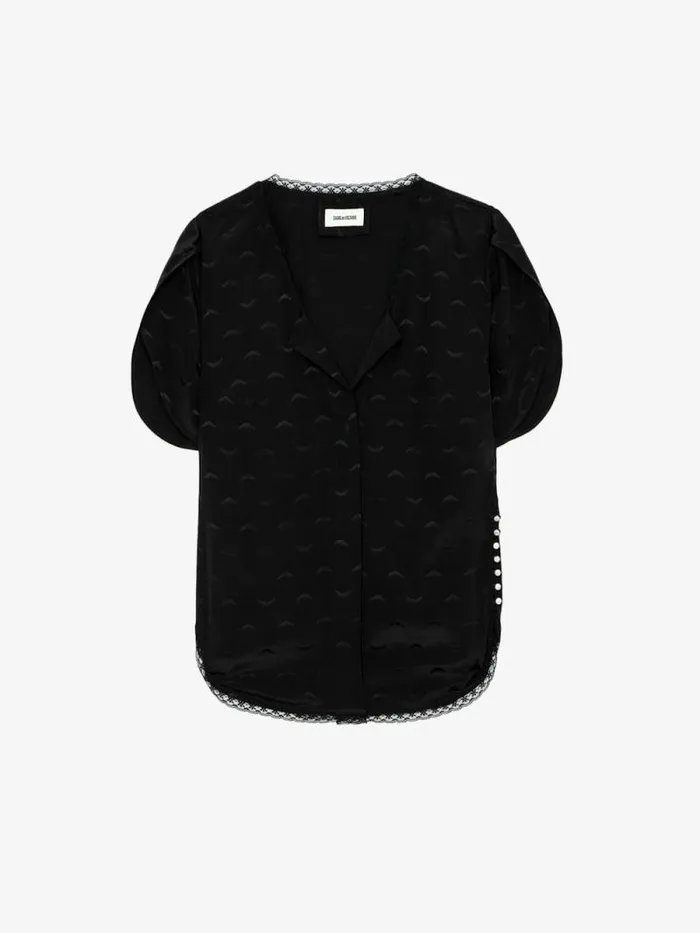 Women Zadig and Voltaire Tops and Shirts Tiffiny Wings Silk Jacquard Top Black Women Zadig and Voltaire Tops and Shirts Tiffiny Wings Silk Jacquard Top Black