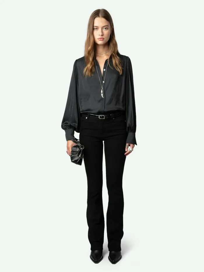 Women Zadig and Voltaire Tops and Shirts Trenta Satin Blouse Black