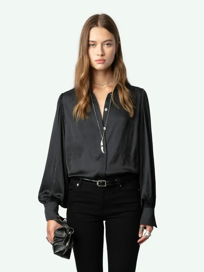 Women Zadig and Voltaire Tops and Shirts Trenta Satin Blouse Black
