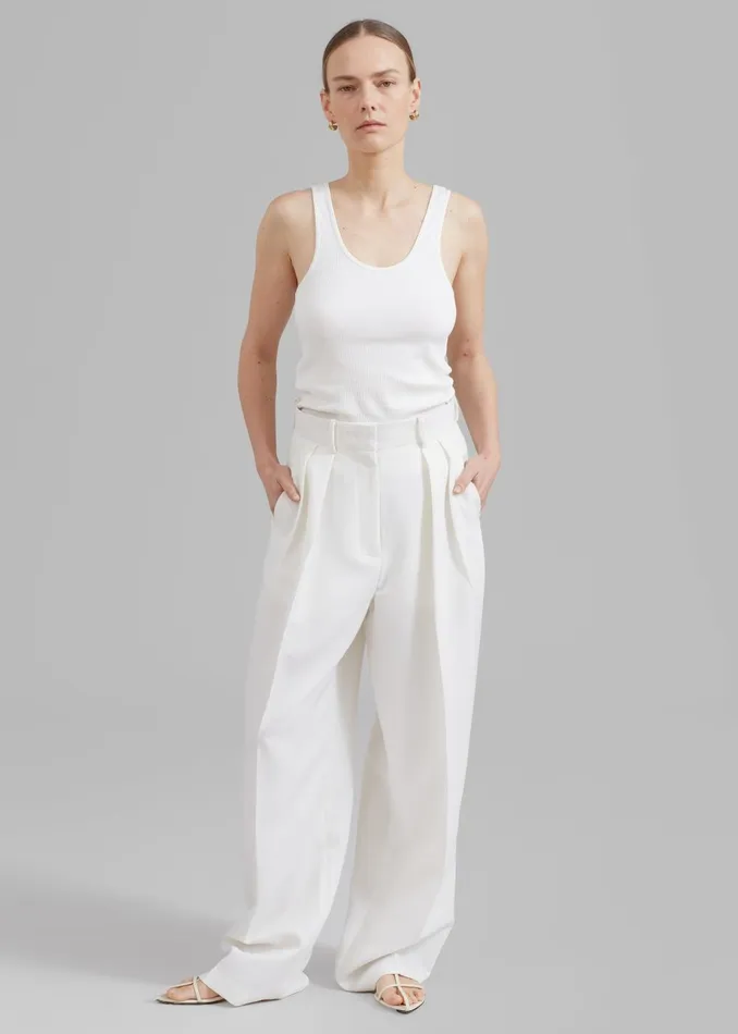 Women Zia Pintuck Trousers 8211 White The Frankie Shop Bottoms
