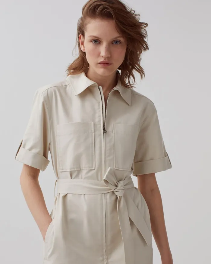 Women ZipUp Cargo Dress Beige Comptoir Des Cotonniers Dresses and Jumpsuits