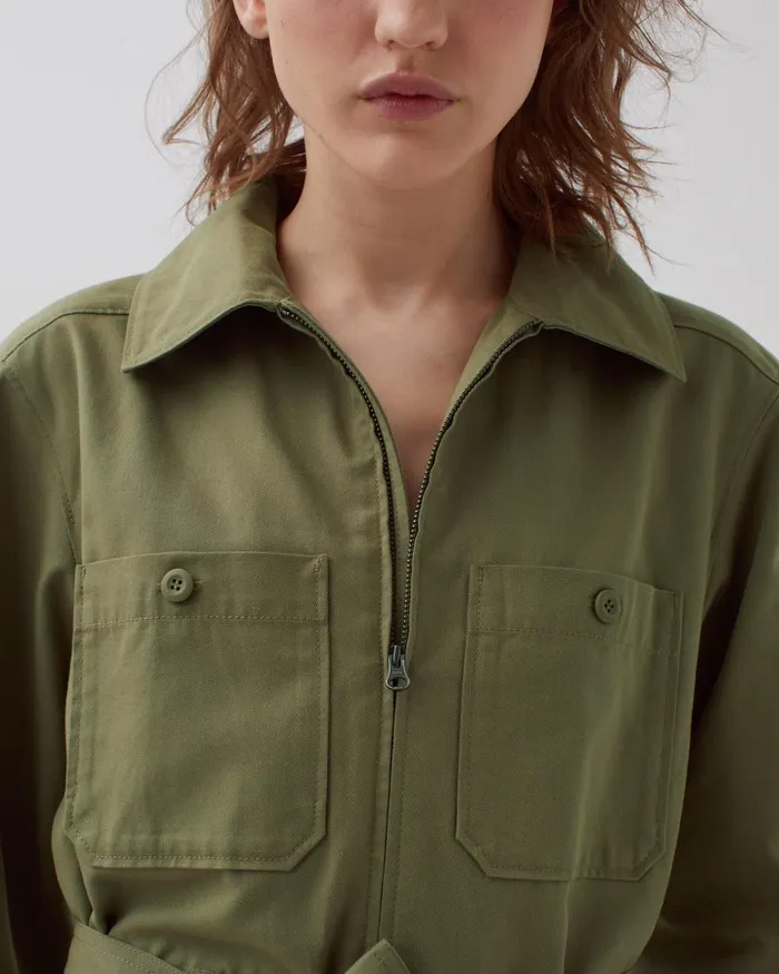 Women ZipUp Cargo Jumpsuit Covert Green Comptoir Des Cotonniers Dresses and Jumpsuits Women ZipUp Cargo Jumpsuit Covert Green Comptoir Des Cotonniers Dresses and Jumpsuits