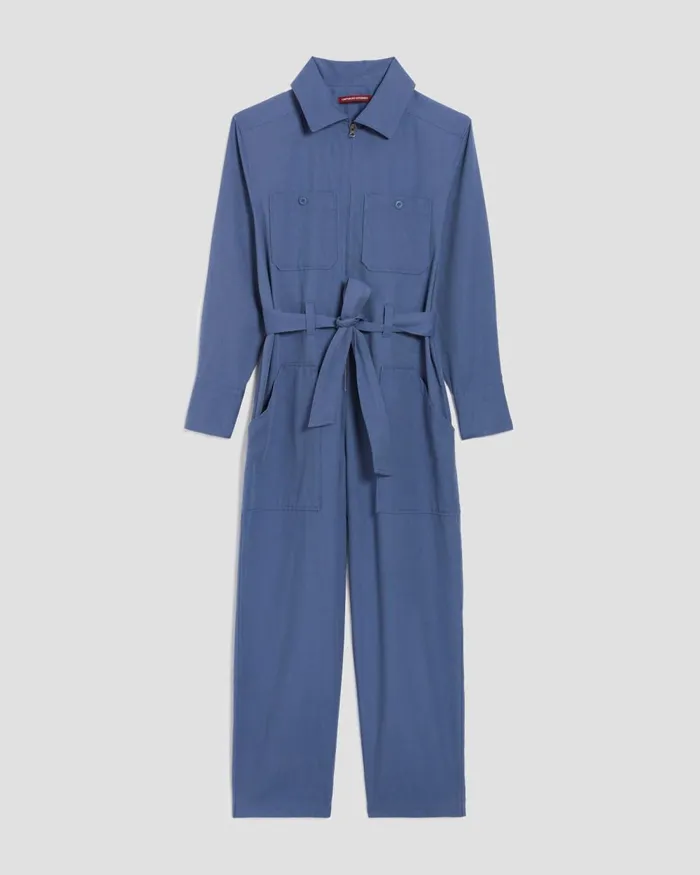 Women ZipUp Cargo Jumpsuit Gray Blue Comptoir Des Cotonniers Dresses and Jumpsuits
