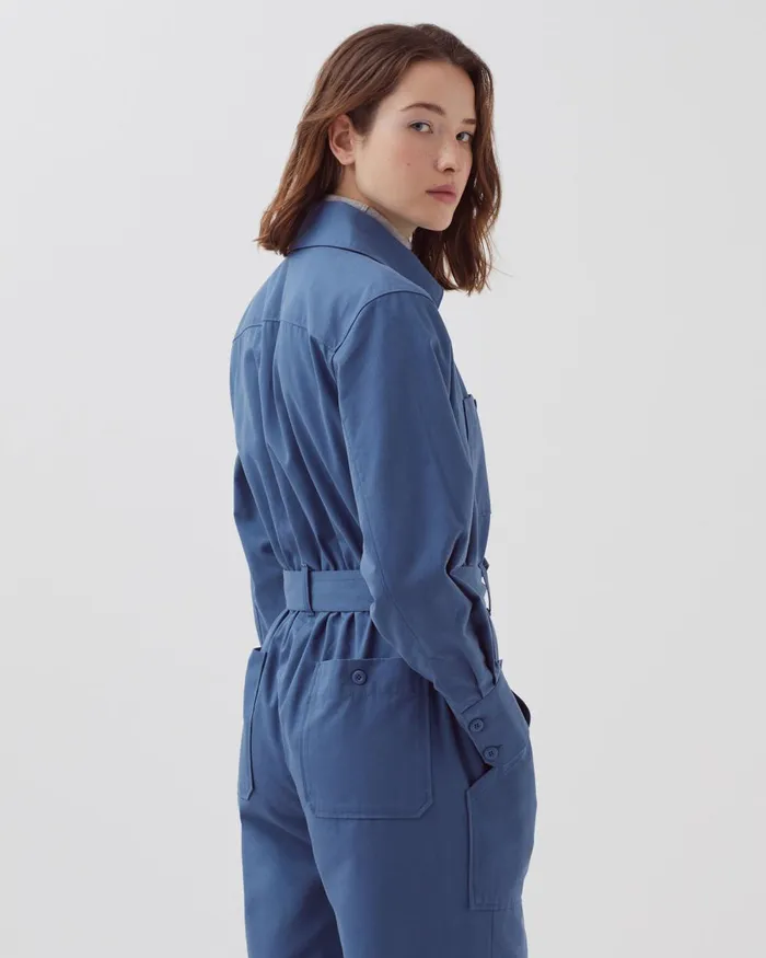 Women ZipUp Cargo Jumpsuit Gray Blue Comptoir Des Cotonniers Dresses and Jumpsuits