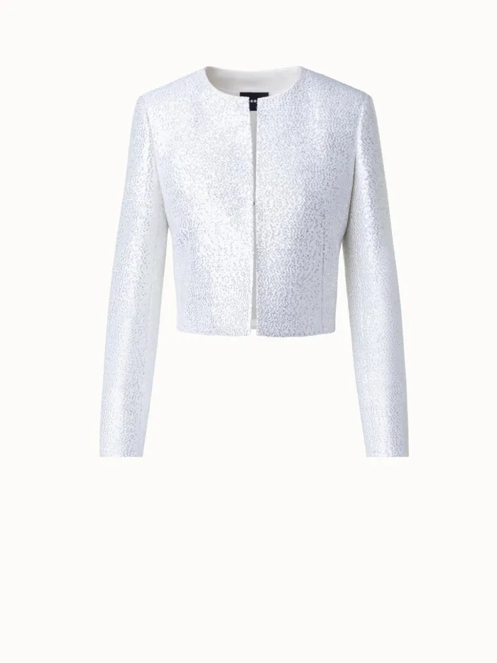 Wool Blend With Sequins Short Jacket Ecru Women Akris Jackets