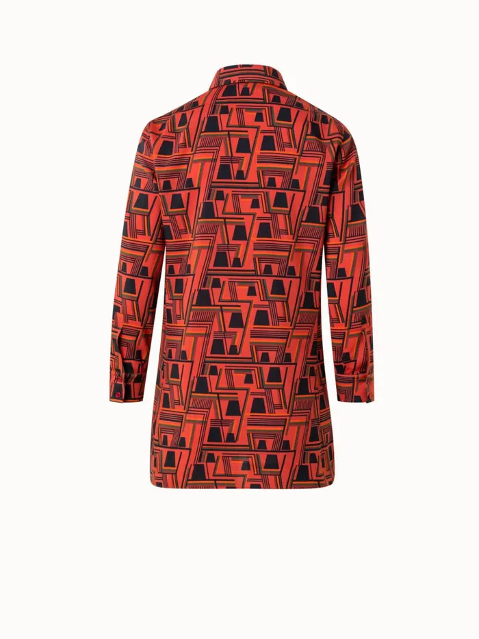 Wool Crpe Tunic Blouse With Zig Zag Trapezoid Print Rustic Redmulticolor Women Akris Blouses