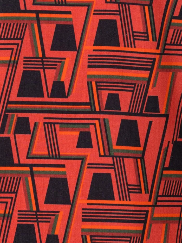 Wool Crpe Tunic Blouse With Zig Zag Trapezoid Print Rustic Redmulticolor Women Akris Blouses