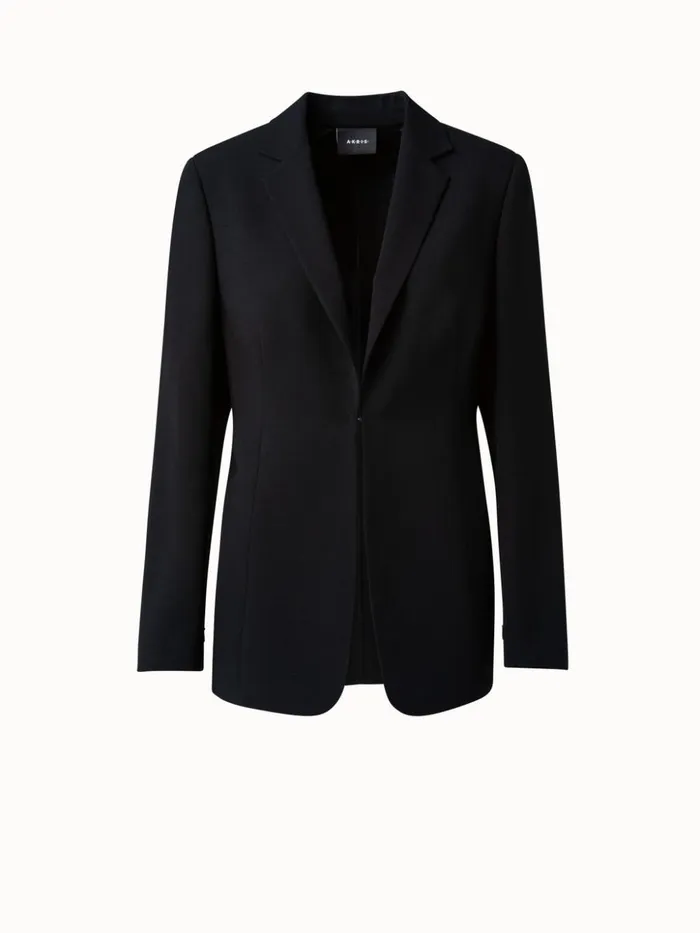 Wool DoubleFace Blazer With A LeatherLined Collar Black Women Akris Jackets