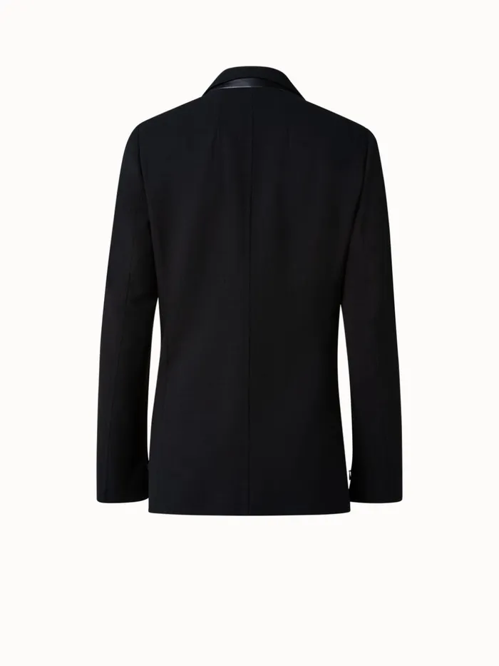 Wool DoubleFace Blazer With A LeatherLined Collar Black Women Akris Jackets