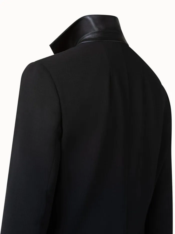 Wool DoubleFace Blazer With A LeatherLined Collar Black Women Akris Jackets