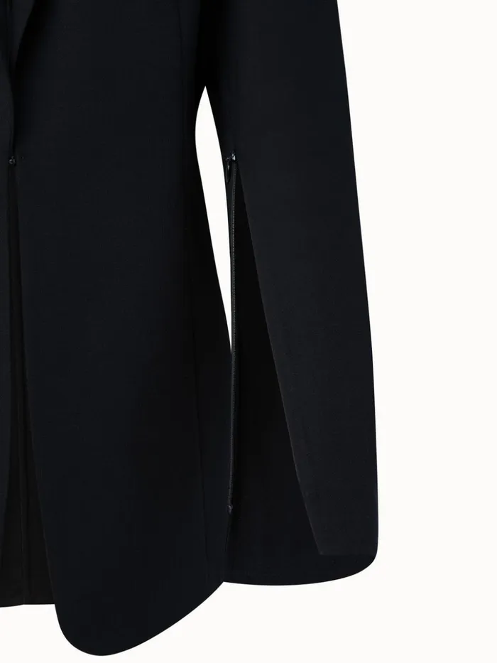 Wool DoubleFace Blazer With A LeatherLined Collar Black Women Akris Jackets