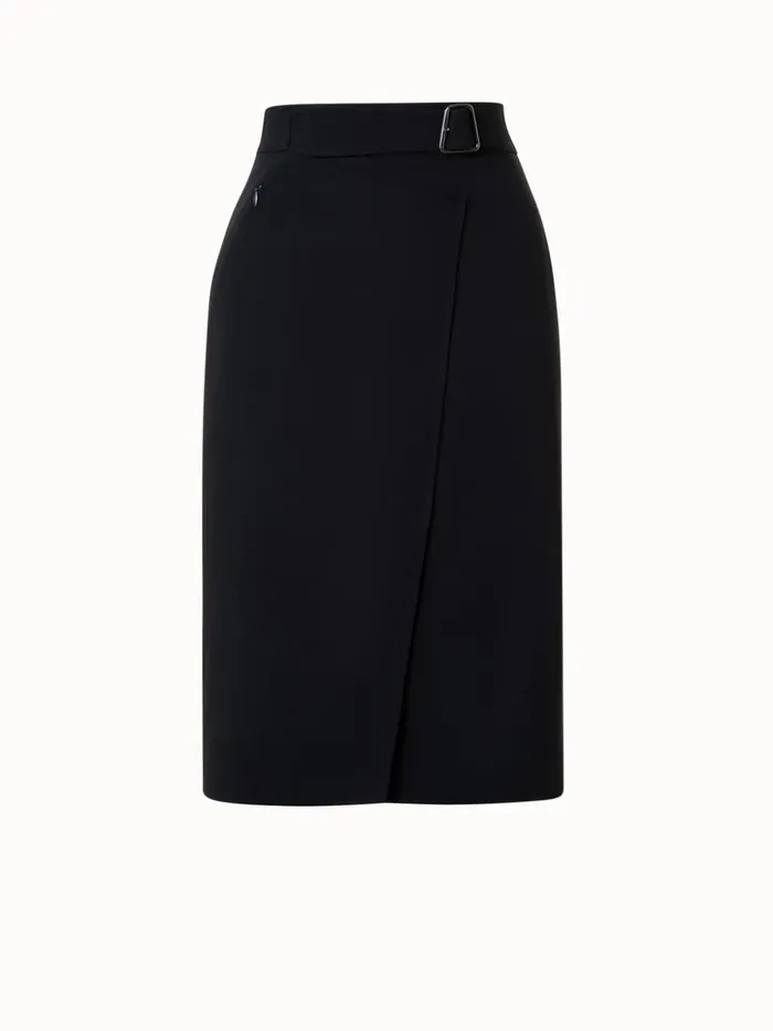 Wool DoubleFace Wrap Effect Pencil Skirt Black Women Akris Skirts