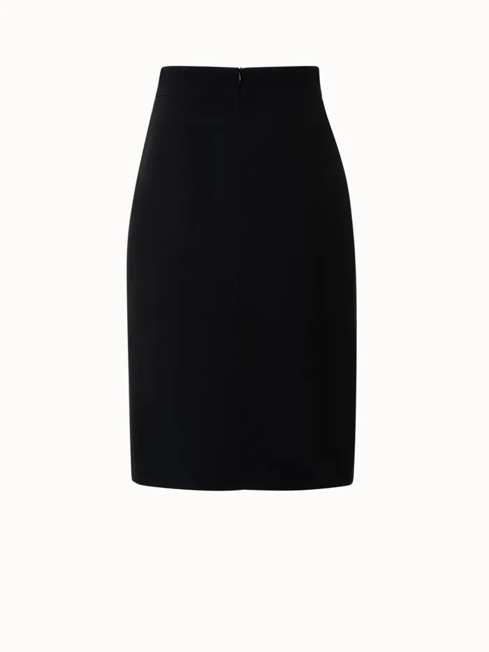 Wool DoubleFace Wrap Effect Pencil Skirt Black Women Akris Skirts