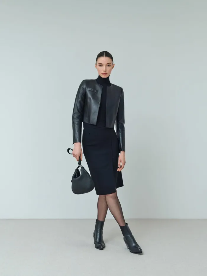 Wool DoubleFace Wrap Effect Pencil Skirt Black Women Akris Skirts