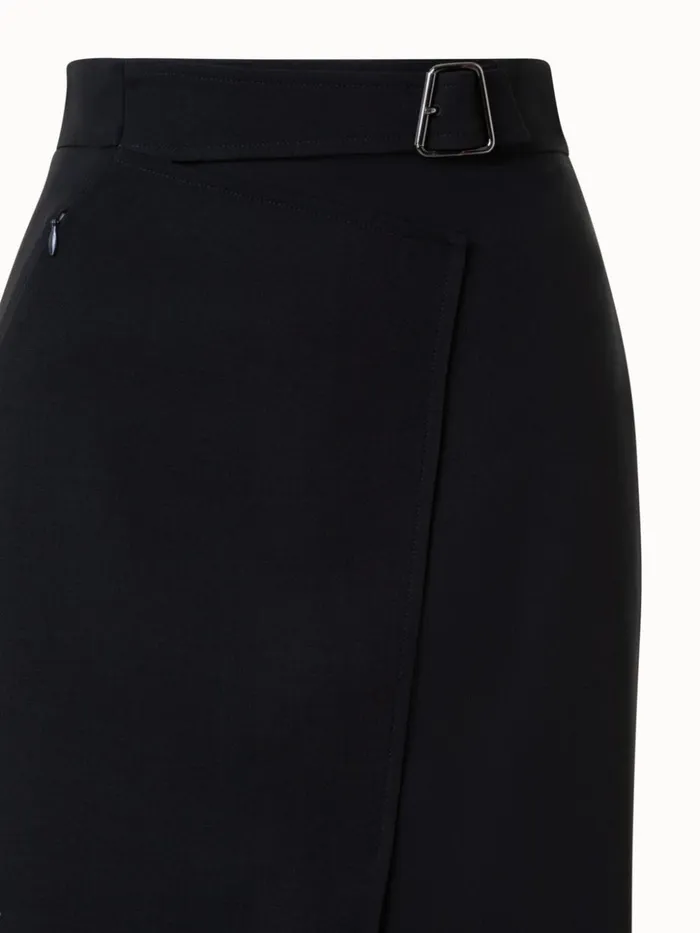 Wool DoubleFace Wrap Effect Pencil Skirt Black Women Akris Skirts