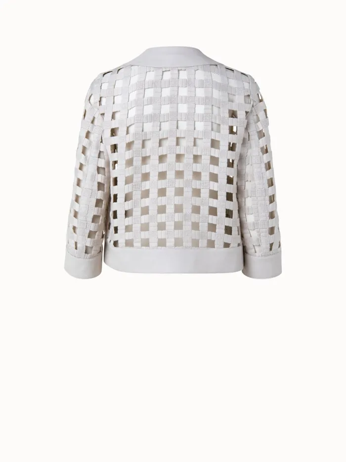 Wool Open Grid Embroidery Leather Trim Jacket Bl Women Akris Jackets