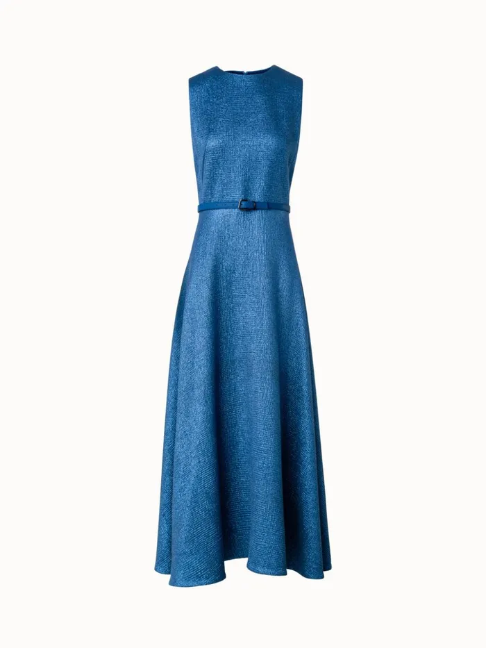 Wool Silk Lurex Midi Dress Medium Denim Women Akris Dresses