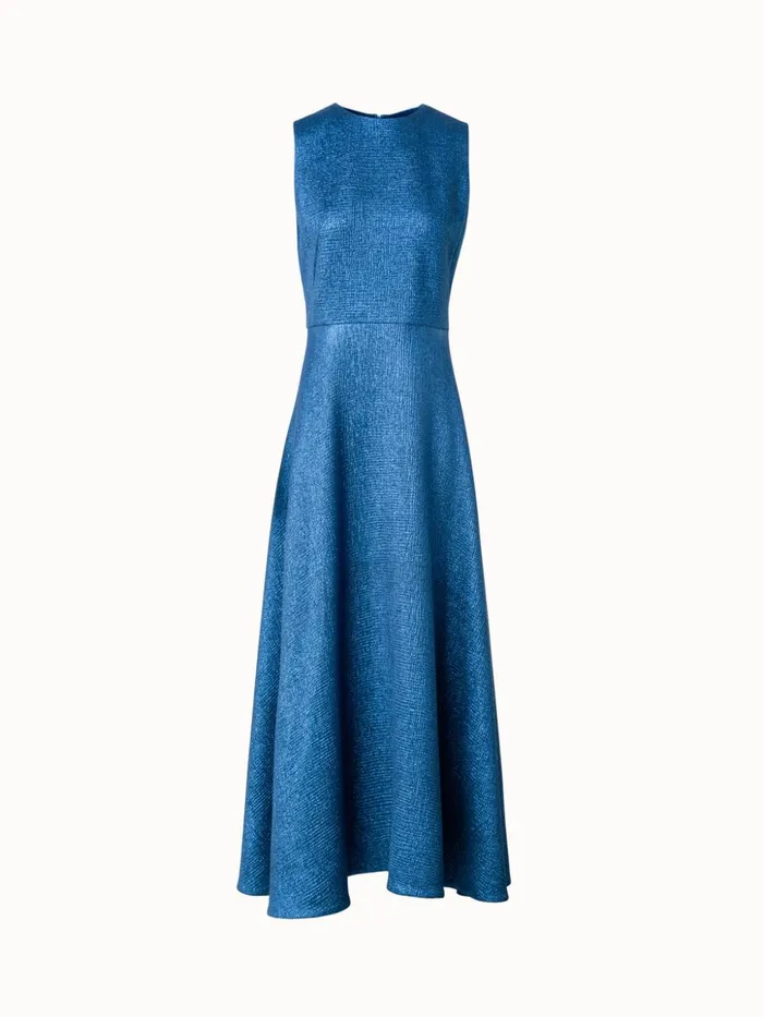 Wool Silk Lurex Midi Dress Medium Denim Women Akris Dresses