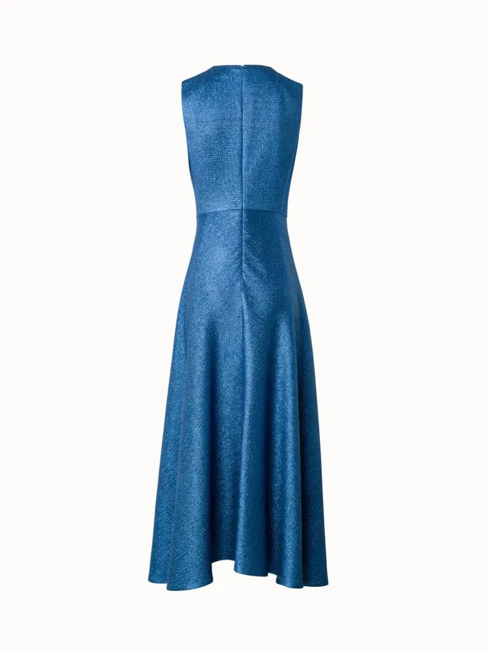 Wool Silk Lurex Midi Dress Medium Denim Women Akris Dresses