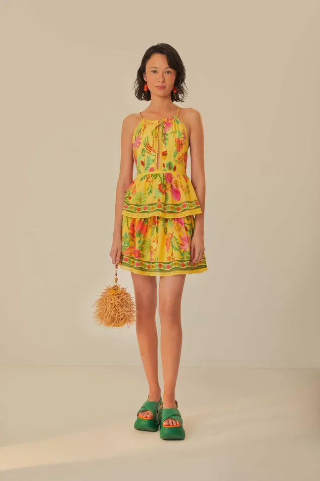 Yellow Delicate Fruit Garden Mini Skirt Women Farm Rio Skirts